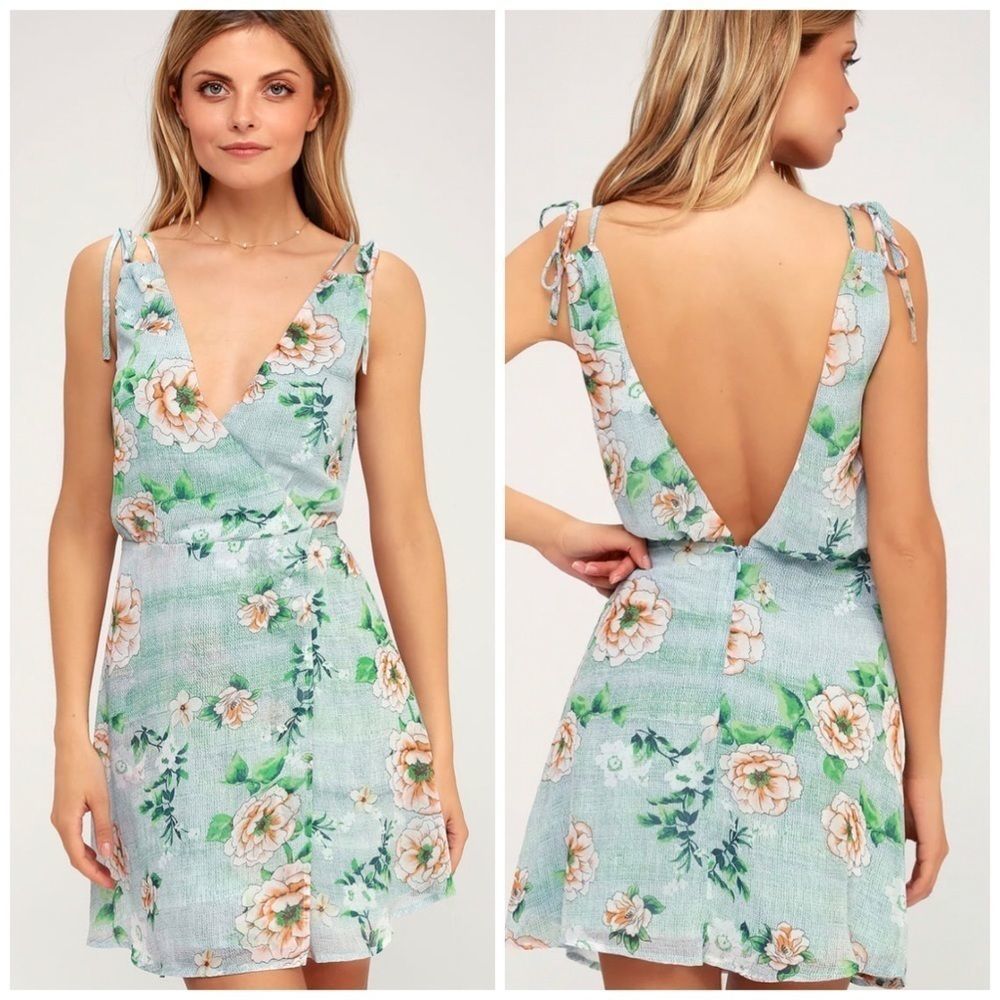 Lulus Lagoon Sage Green Floral Print Dress